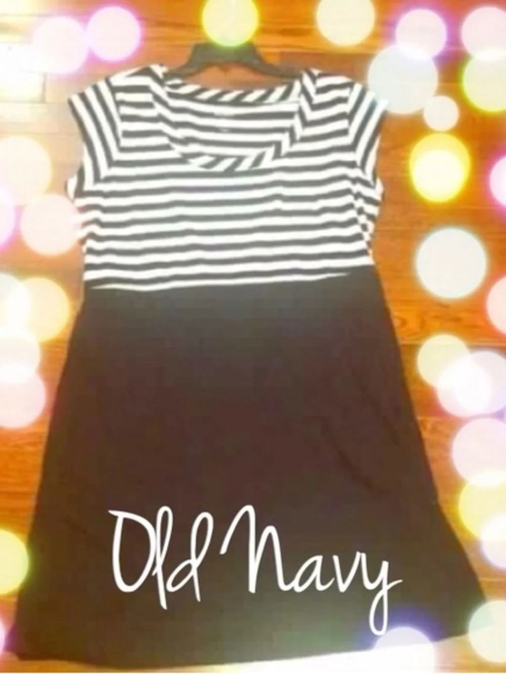 Old Navy Black and White Striped Top A-Line Dress